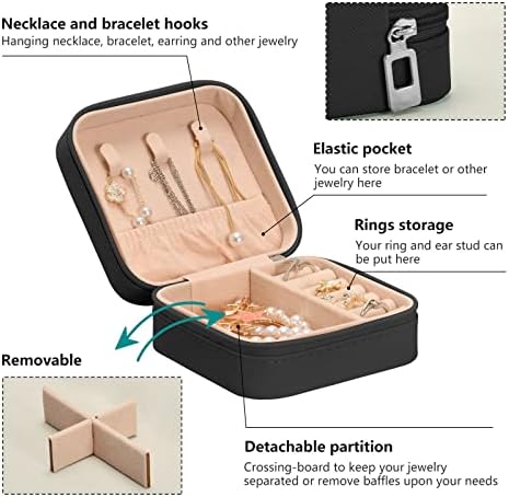 Црно -бела мачка кутија со кутија за накит, кутија за накит за патувања за прстен, приврзоци, обетки, ѓердан, кутии за складирање