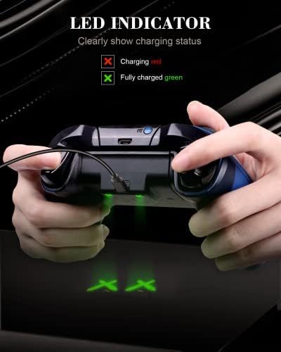 Пакетот за батерии што може да се надополнува за Xbox One/Xbox One S/Xbox One X/Xbox One Elite, 2600mAh Play and Chart Kit со 9,8ft USB кабел за полнење и LED индикатор за Xbox безжичен контролер со Cover-Black