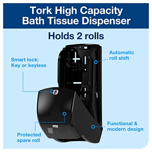 Tork Twin Bath Roll Roll Roll Roll Black T26, висок капацитет, опсег на височина, 6,5 x 6,3 x 14,2 , 555628