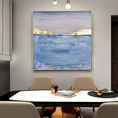 ZSEDP рачно изработено сино море злато фолија масло сликарство wallидно уметно платно сликарство апстрактно wallидно сликарство дневна