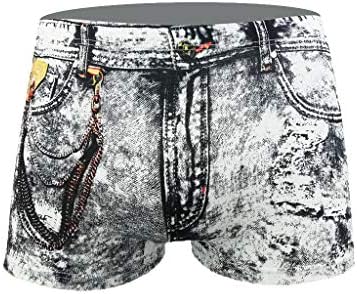 Bmisegm машки боксери долна облека Машки печатени боксери панталони тексас џеб под палети шорцеви секси модни машки долна облека мажи