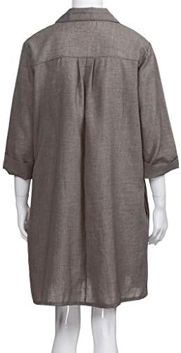 Fragarn летен фустан плус големина, женски цврст фустан од јака од Boho, 3/4 ракав, фустан со лесен џеб