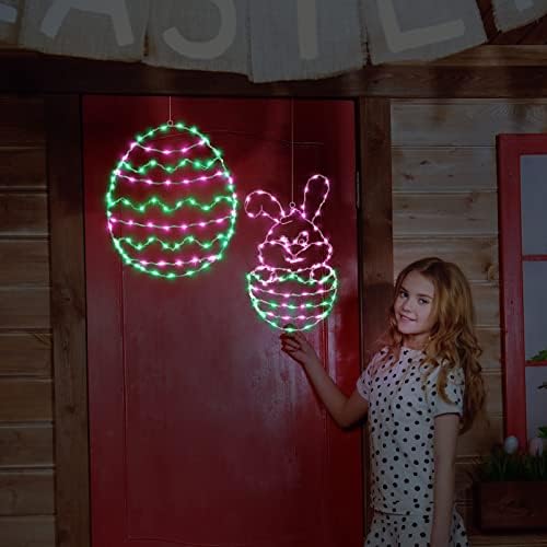 Велигденски прозорец силуета светла Декорации Велигден зајаче јајце виси светло со далечински управувач и USB LED LED Велигденски светла за