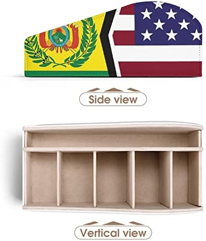Американско И Боливиско Знаме Држач За Далечински Управувач со 6 Прегради Стп Кожна Кутија За Складирање На Организаторот За Домашна Канцеларија