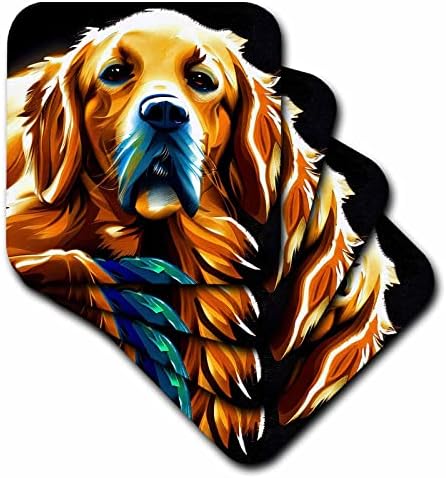 3дроза Симпатична Златен Ретривер Куче Портрет На Црно. Дигитално Сликарство Подарок-Подлоги