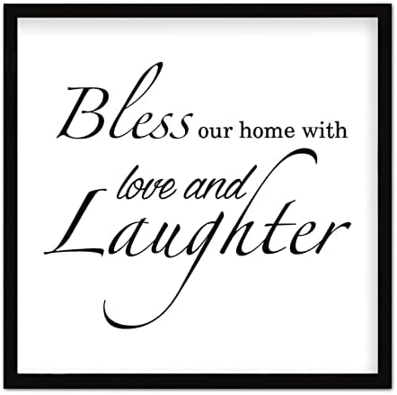 Благословете го нашиот дом со рамка за loveубов и смеа, дрво знак Плакета Фарма куќа бања wallидни уметности Декоративни дрвени