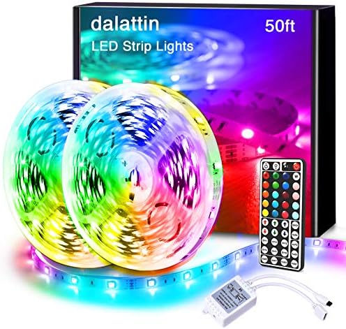 Далатин Led Светла за спална соба 50ft, 2 Ролни ОД 25FT RGB 5050 Led Ленти За Промена На Бојата Комплет со 44 Копчиња Далечински Управувач