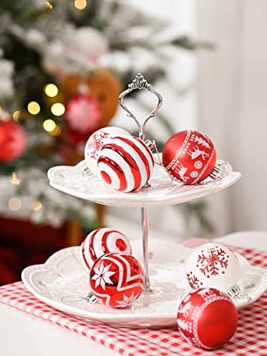 Валери Медлин Црвено-Бели Божиќни Украси Пакет | 24ct Божиќни Орнаменти + 6 стапки Претходно Осветлена Божиќна Венец