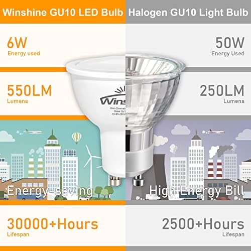 winshine 6W GU10 LED Светилки, 50w Еквивалент 3000K Топла БЕЛА LED Сијалица, Не Затемнета Замена GU10 Пресврт Заклучување База