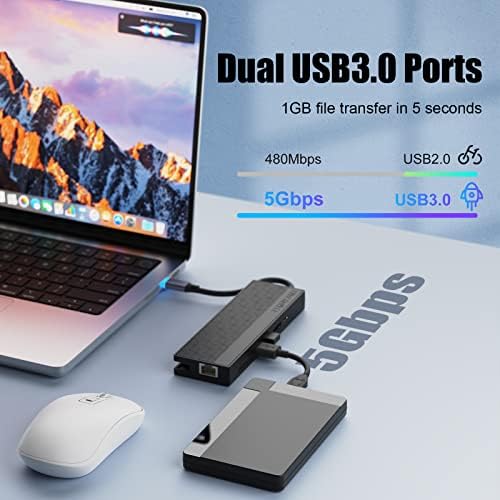 USB C Hub Ethernet Адаптер, 7 во 1 Докинг Станица, USB C Адаптер СО HDMI 4K, LAN RJ45, 100W PD, Двојна USB 3.0, Sd/TF Читач На Картички,
