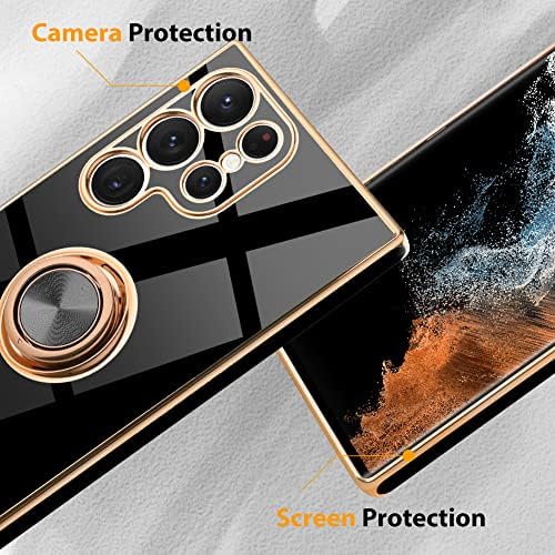 ООК За Samsung Galaxy S23 Ултра Случај За Жени Држач За Прстен Од 360° Држач За Луксузен Раб За Позлата Мек Tpu Заштитна Заштитна Магнатска