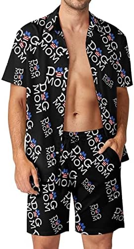 Куче мама САД знаме мажи 2 парчиња хавајски постави копче-долу кошули со кратки ракави, панталони за плажа лабави вклопени манкети