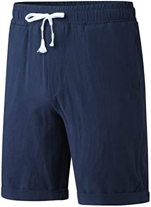 Beuu Mens Cotton Linen Shorts Еластична половината за влечење на летни шорцеви на плажа Атлетски тренингот обични шорцеви за прошетки