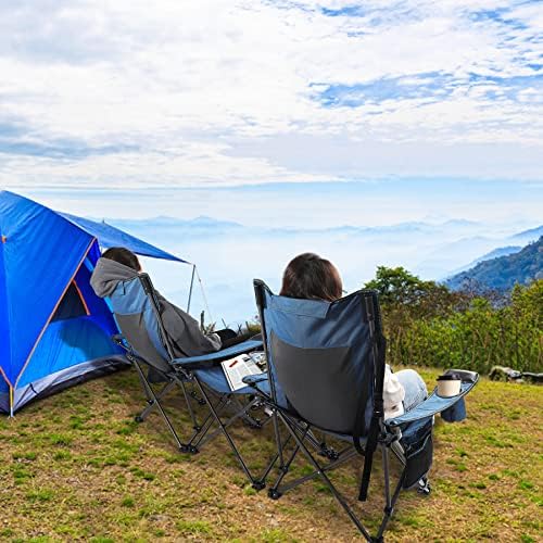 Редкамп двојно преклопување стол за кампување со одвојлива маса, преносни столици за тревници за тревници со потпирач за подножје, кампување