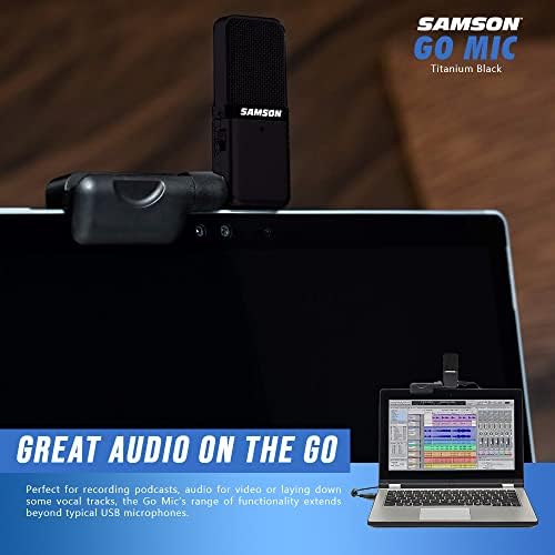 Samson Go MIC Преносен USB микрофон за Mac & компјутер и додаток пакет со затворени стерео слушалки + крпа за чистење Fibertique