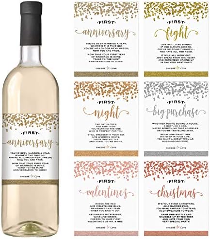 Печатени Партиски Брачни Пресвртници, Зеленило Свадба Први, 6 Етикети За Шишиња Со Вино