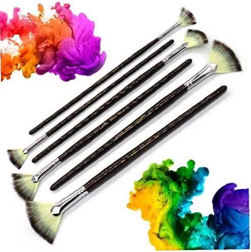 Tossper 6 компјутерски четки за боја на вентилатор, сет, професионален уметник вентилатор бои четки со најлонска коса за акрилно акварелно масло