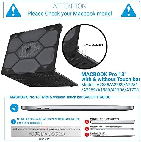 IBENZER компатибилен со MacBook Pro 13-инчен случај 2023 2022 2021 2020 M1 A2338 A2289 A2251 A2159 A1989 A1706 A1708, Тешка заштитна обвивка