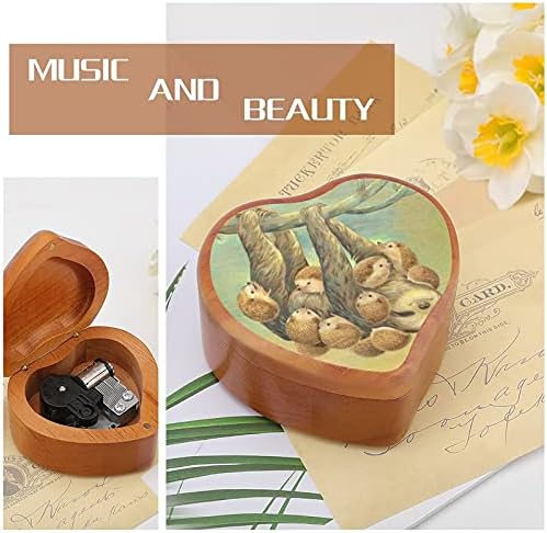 Nudquio cloth and Edgehogs Wood Music Box Musical Musical Boxes Case Подароци за Loveубов, во стилот на дрво, 8,5x9x4.5 см