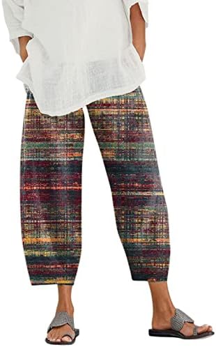 Wybaxz 2023 модни памучни постелнина панталони за жени печати пантацо панталони со џебови капри панталони за жени летно патување