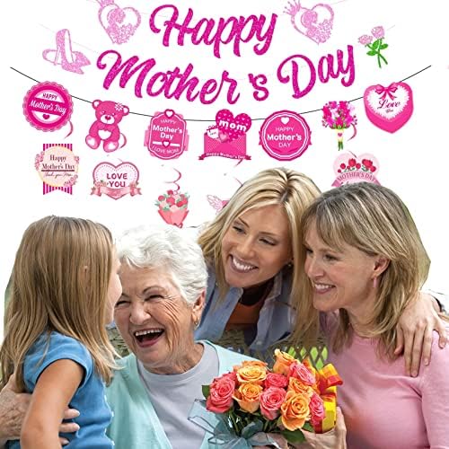Денот на мајките Декорации Златен сјај Среќен ден на мајката Банер Ден на мајки со балони со балони торта за торта Среќни мајки Денот на