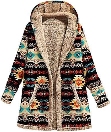 Sherpa наредена јакна жени гроздобер западно печатено руно јакна дебели долги ракави топли зимски палта за надворешна облека