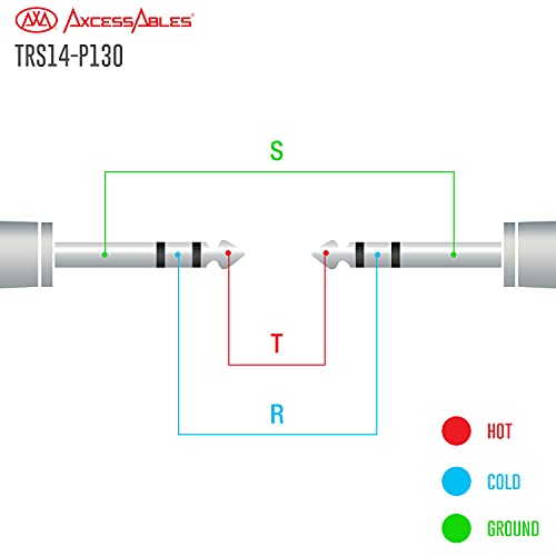 Axcessables 1/4 TRS до 1/4 TRS Мулти-бои избалансирани стерео-лепени кабли 6-пакувања надворешни опрема и лепенки Студио кабли Надворешни