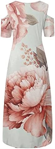 Плус големина миди фустан за жени надвор од рамото фустан со големина бохо плус печатење цветни линиски фустани жени случајни завиткани