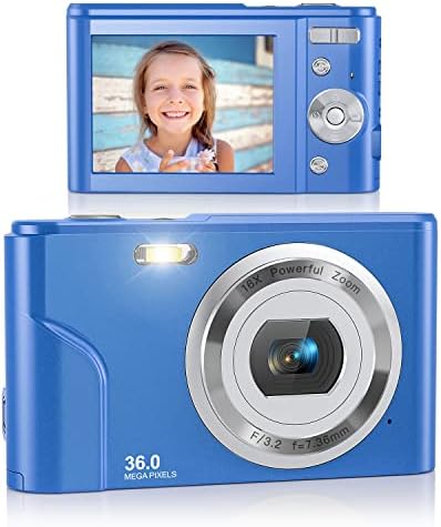 Дигитална камера, Lecran FHD 1080P 36,0 мега пиксели со камера со 16x дигитален зум, LCD екран, компактен преносни мини камери за студенти,