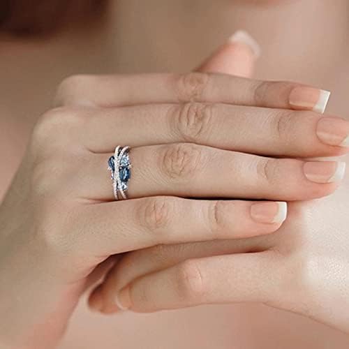 2023 Нови жени прстени ретро креативно ново X во облик на шупливо море сино цирконски прстен за подарок акрилен прстен