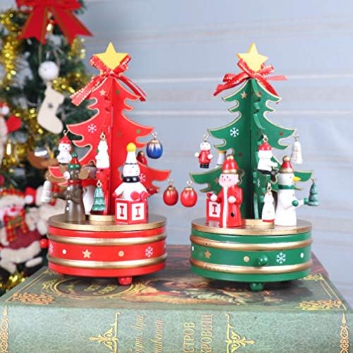 Nuobesty новогодишна кутија минијатурна часовничка ротира дрвена музичка кутија подарок Божиќна забава декор