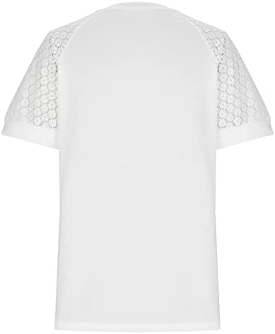 Летни врвови за жени 2023 Туника V-вратливи цврсти маици Обични блузи со кратки ракави со блуза со блуза со пушачки полите