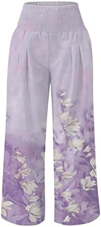 lcepcy удобни женски салон панталони печатени високи половини плетени широки панталони со летни летни плажа