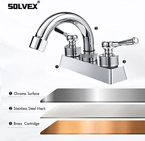 Солвекс центрисет тапа за бања 2 рачка 4 инчи, тапа за мијалник за бања во вода, 3 дупки за бања, хром, монтиран палуба за басен за бања, СП-40001-2