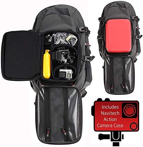 Ранец на ранец и црвена складирање на камерата Navitech со интегрирана лента за градите - компатибилен со акционата камера Денвер ACK -8058W