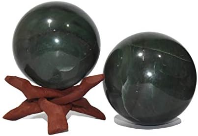 Исцелување4u сфера темно зелена авентуринска големина 3-3,5 инчи и една дрвена топка стојат природна кристална топка сфера Васту Реики Чакра заздравување