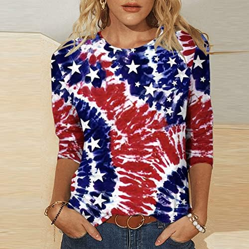 4-ти јули кошули за жени Ден на независност лето 3/4 ракави врвови графички американско знаме маици патриотски маички
