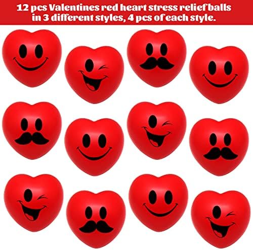 12 парчиња в Valentубени ден на срцев стрес топки насмевка на лицето стискање на стрес Ослободување од стрес во форма на срцеви топки за деца за