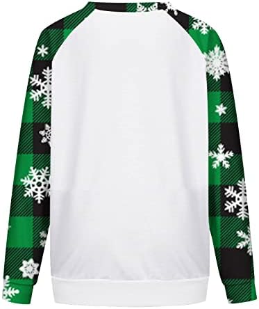 Женски долг ракав Раглан кошула 2022 Нова грда Божиќна графичка маичка печатена обична симпатична екипа на вратот на вратот