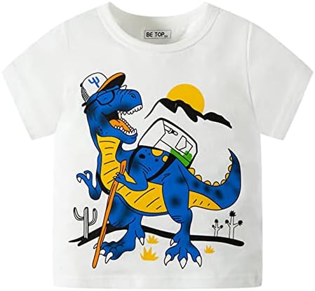 Детско деца бебешки момчиња цртан филм диносаурус со кратки ракави со кратки ракави маички врвови маички за облека за деца