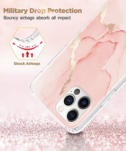 Togestar | Пинк Iphone 12 Случај и iPhone 12 Pro Случај За Жени | 10ft Капка Тестирани | Безжично Полнење | Мермер Шема Тешко Случај