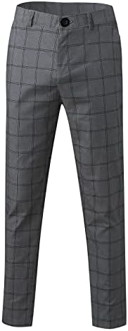 Гроздобер обични панталони мажи Тенок Фит Кариран Патент За Печатење Секојдневен Моден Спорт Долги Тесни Панталони Црни За Панталони