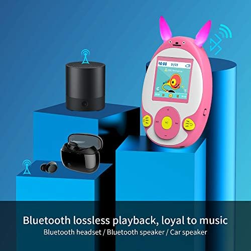 WiWoo Bluetooth Mp3 Player за деца, 8 GB без загуби Преносен музички плеер со звучници, FM радио, гласовен рекордер, видео, слики, детски пријателски