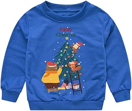 Детски Божиќни Печатени Врвови Пуловер Од Руно Со Долги Ракави Дуксер Со Цврста Боја Разноврсни Девојки Кои Креваат Врвови