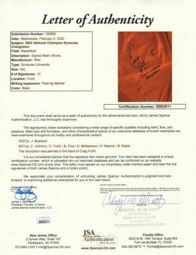 Кошаркарскиот Тим На Сиракуза Од 2003 Година Потпиша Шорцеви За Вежбање Јса Мело+хаким+боем-Автограмирани Колеџ Кошарки