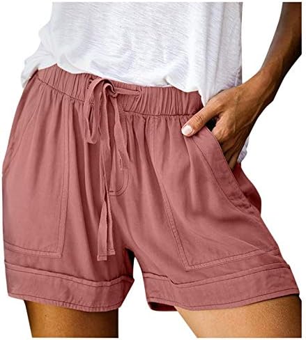 Firero Running Shorts For Women Lutture Solid Color Shartring Sharts Sharts Elastic Weaist Casual Pleated Shorts со џебови