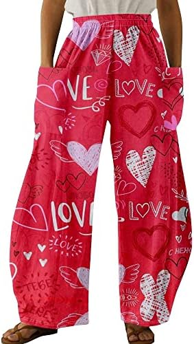 Jielayou женски буги печатени џемпери еластични блокови во боја на половината, широки панталони за нозе, атлетски џогер дневни панталони
