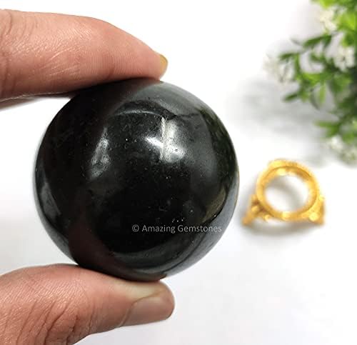 Црна турмалин кристална сфера тркалезна топка со држач за држачи на сфера, природна лековита камена сфера за масажа за медитација