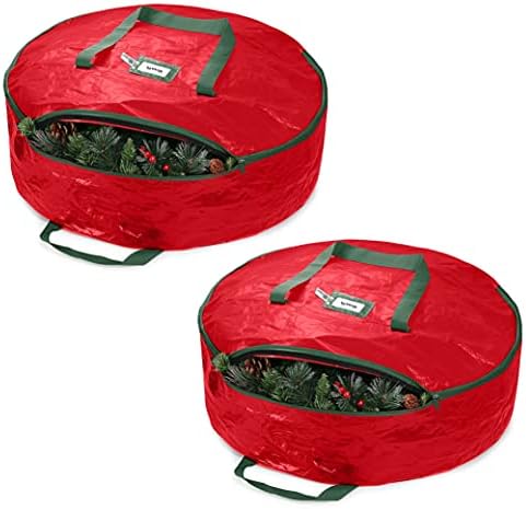 Зобер Божиќна Торба За Складирање Венци-Водоотпорна Ткаенина За Складирање Торба Со Двоен Патент За Празнични Вештачки Божиќни Венци,