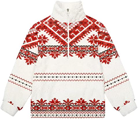 Машки faux руно џемпери Божиќни снегулки на врвови на врвови со долги ракави четвртина поштенски меки јакни џемпери надвор од облеката